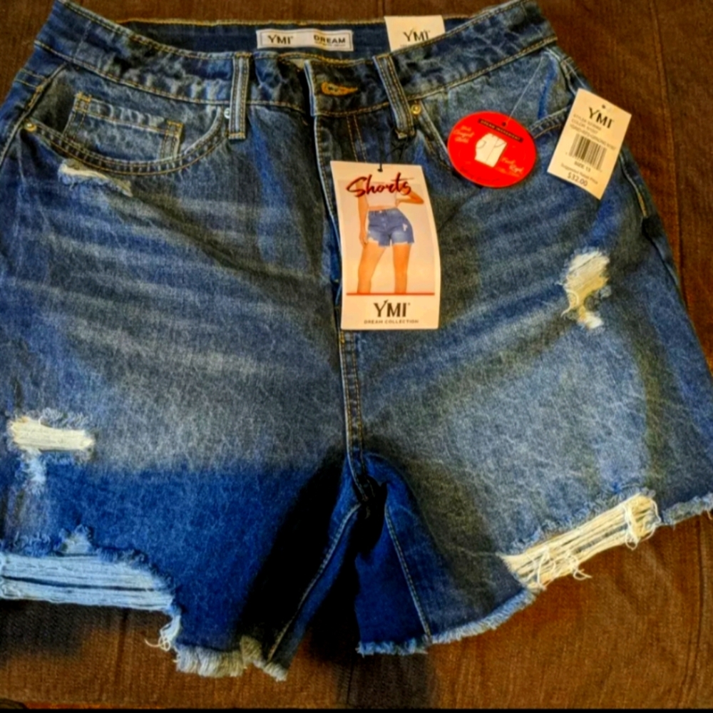 YMI High Rise Distressed Jean Shorts size 13/31